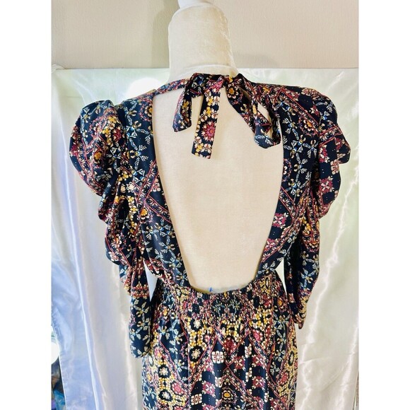 Wayf Women's Peasant Floral Maxi  Dress Garden Seaside Medallion Black Size M - Picture 4 of 5